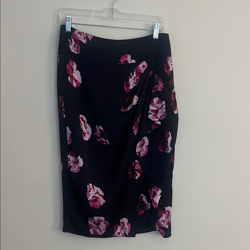 Floral Black Silk Skirt